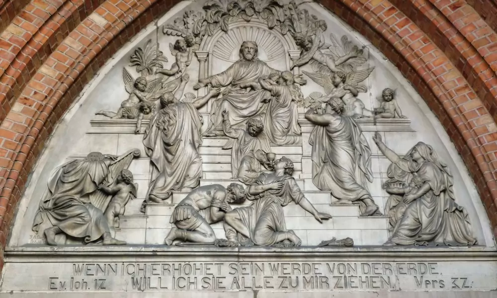 Die Kreuzkirche Bonn (Relief Ã¼ber dem Haupteingang)