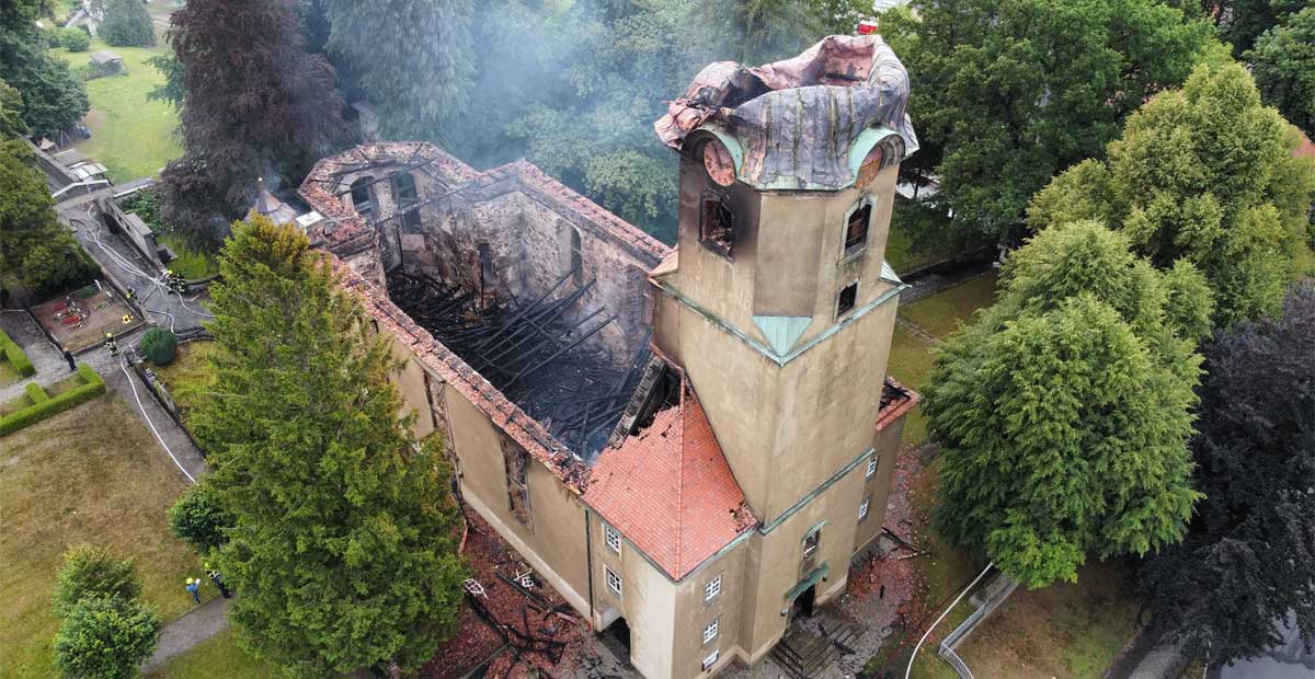 Die Stadtkirche Großröhrsdorf ist nahezu vollständig zerstört